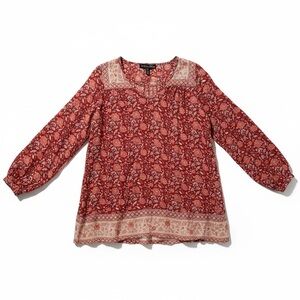 Anthropologie Winter Kate Boho Hippie Gauzy Cotton Tunic Top V-Neck Red XS